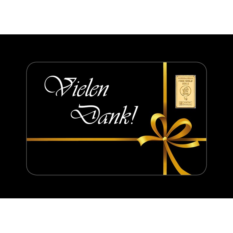 1g Gold Geschenkkarte Vielen Dank! | Goldbarren 999.9 kaufen | Wiesbaden