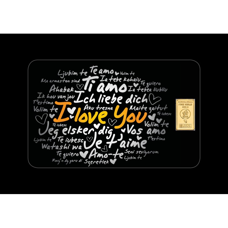 1g Gold Geschenkkarte Ich liebe Dich | Goldbarren 999.9 kaufen | Wiesbaden