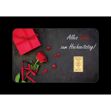 1g Gold Geschenkkarte Alles Liebe zum Hochzeitstag | Goldbarren 999.9 kaufen | Wiesbaden